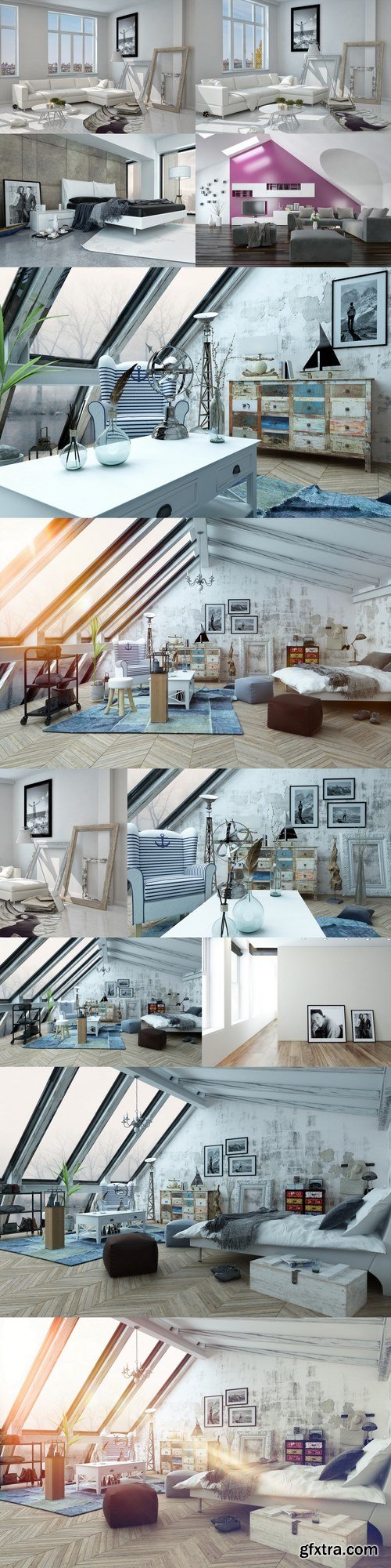 Modern hipster loft bedroom