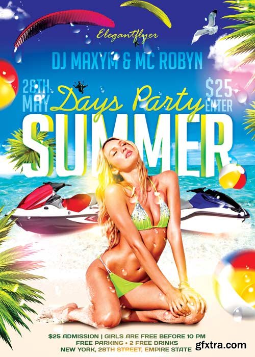 Summer Days Party V1 Flyer PSD Template + Facebook Cover