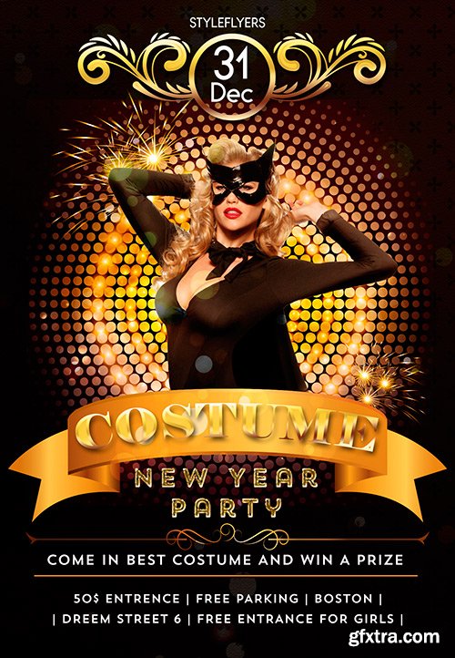 Costume New Year party PSD Flyer Template + Facebook Cover