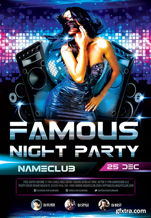 Famous Night Party PSD Flyer Template + Facebook Cover