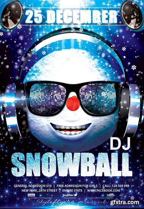 DJ Snowball PSD Flyer Template + Facebook Cover