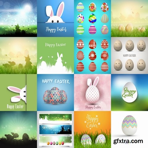 Collection of Easter eggs easter bunny card banner vector image 25 EPS