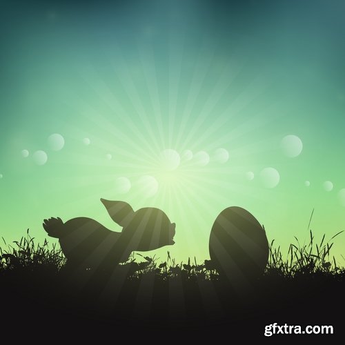 Collection of Easter eggs easter bunny card banner vector image 25 EPS