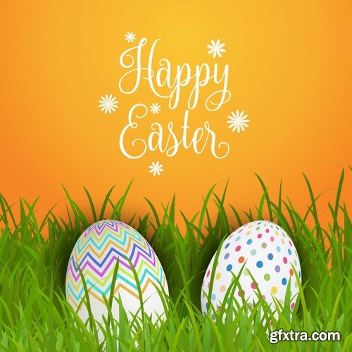 Collection of Easter eggs easter bunny card banner vector image 25 EPS