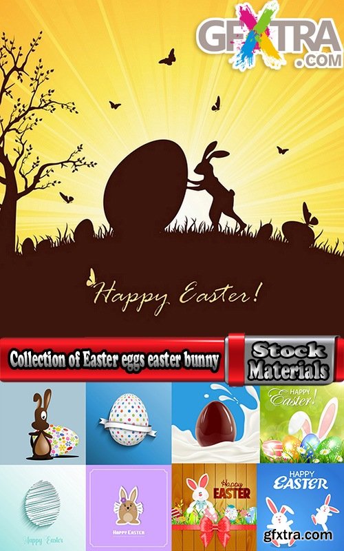 Collection of Easter eggs easter bunny card banner vector image 25 EPS