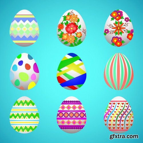 Collection of Easter eggs easter bunny card banner vector image 25 EPS