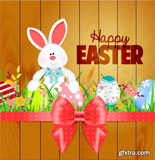 Collection of Easter eggs easter bunny card banner vector image 25 EPS