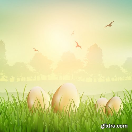 Collection of Easter eggs easter bunny card banner vector image 25 EPS