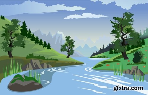 Collection of nature river is landscape picture vector image 25 EPS