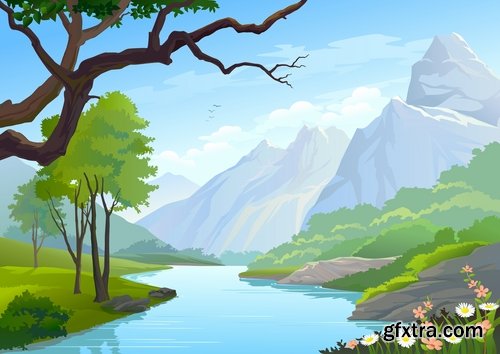 Collection of nature river is landscape picture vector image 25 EPS