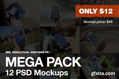 CreativeMarket 12 PSD Mockups of Mobile phones 257778