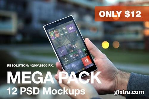 CreativeMarket 12 PSD Mockups of Mobile phones 257778