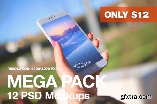 CreativeMarket 12 PSD Mockups of Mobile phones 257778