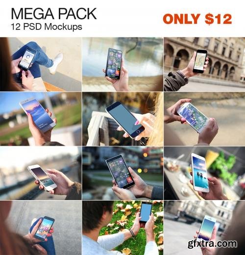 CreativeMarket 12 PSD Mockups of Mobile phones 257778