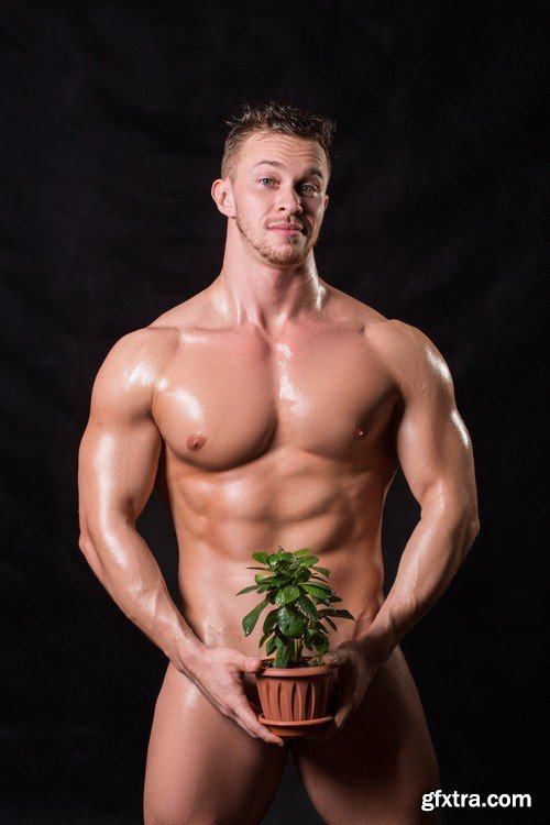 Naked man with flowers