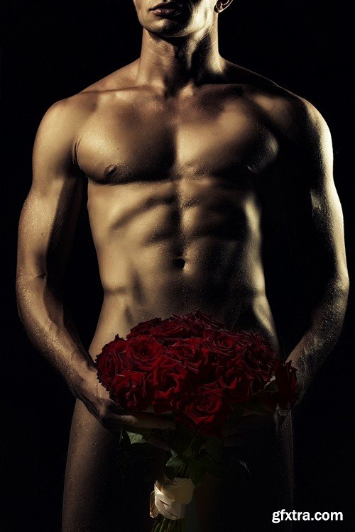 Naked man with flowers