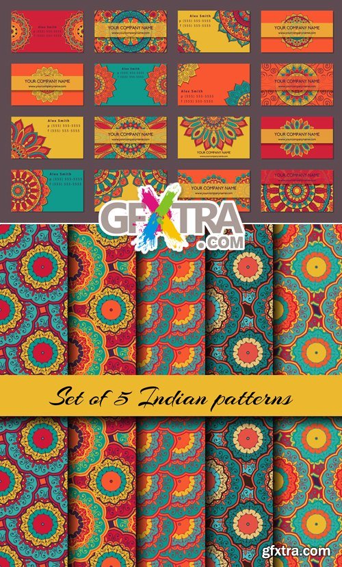 Indian Style Cards & Patterns Vector