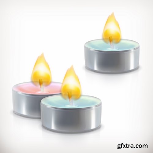 Collection candle fire flame vector image 25 EPS