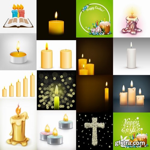 Collection candle fire flame vector image 25 EPS