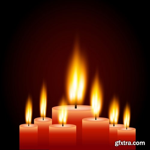 Collection candle fire flame vector image 25 EPS