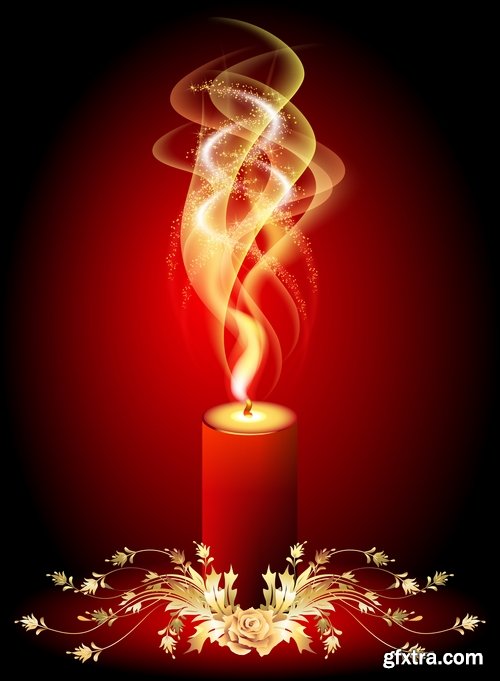 Collection candle fire flame vector image 25 EPS