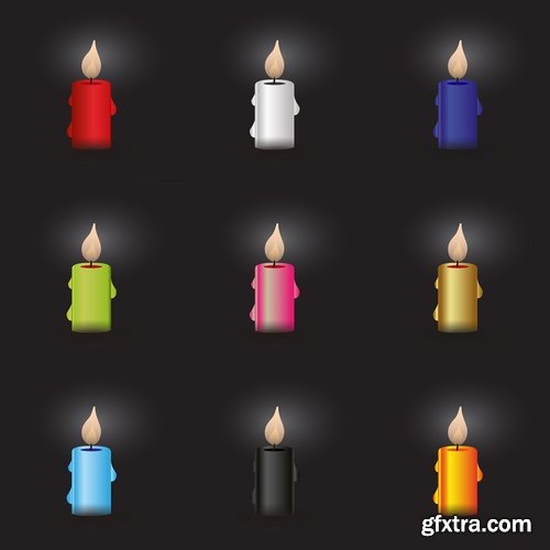 Collection candle fire flame vector image 25 EPS