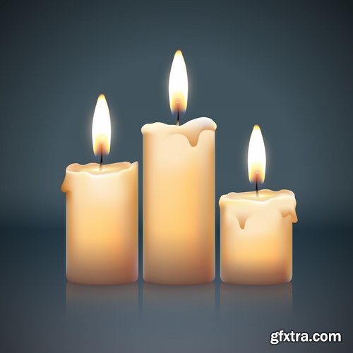 Collection candle fire flame vector image 25 EPS