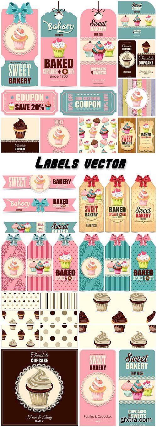 Labels vector, sweets, cakes and pastries