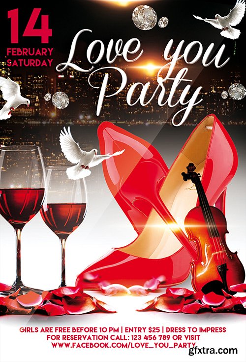 Love You Party PSD Flyer Template + Facebook Cover