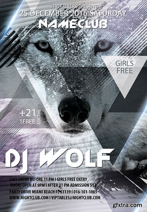 DJ Wolf PSD Flyer Template + Facebook Cover