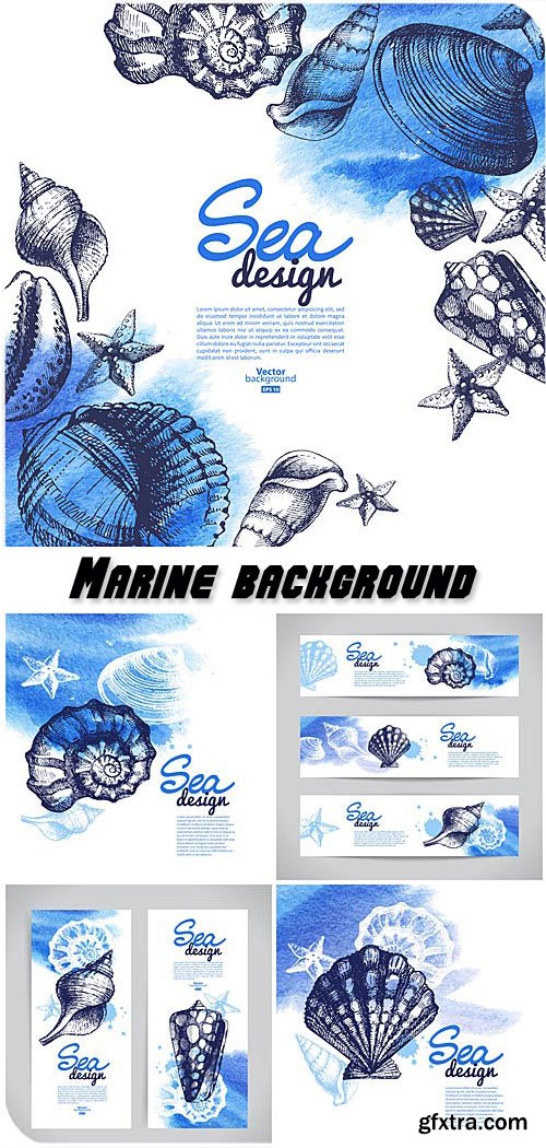 Marine background and banner in vector