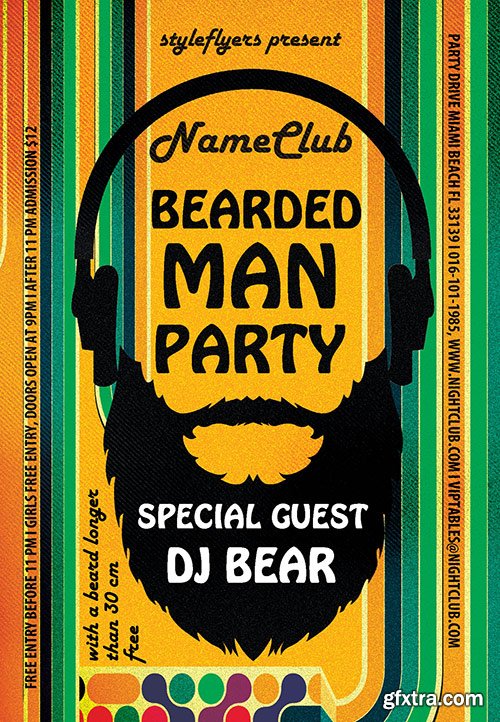 Bearded Man Party PSD Flyer Template + Facebook Cover