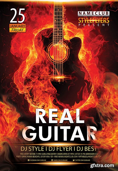 Real Guitar PSD Flyer Template + Facebook Cover