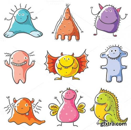 CreativeMarket Happy Cartoon Colorful Monsters 587876