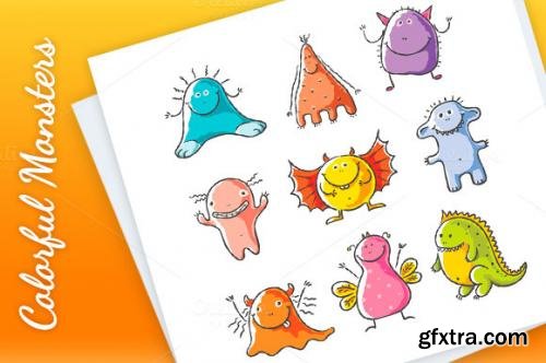 CreativeMarket Happy Cartoon Colorful Monsters 587876