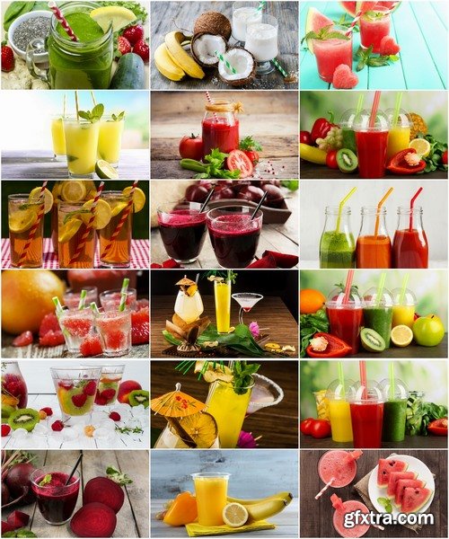 Collection of fresh apple juice cocktail coconut lemon strawberry vegetable 25 HQ Jpeg