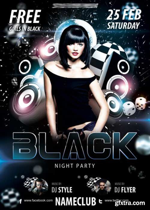 Black Night Party V1 Flyer PSD Template + Facebook Cover