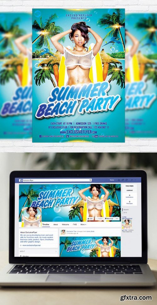 Summer Flyer PSD Template + Facebook Cover