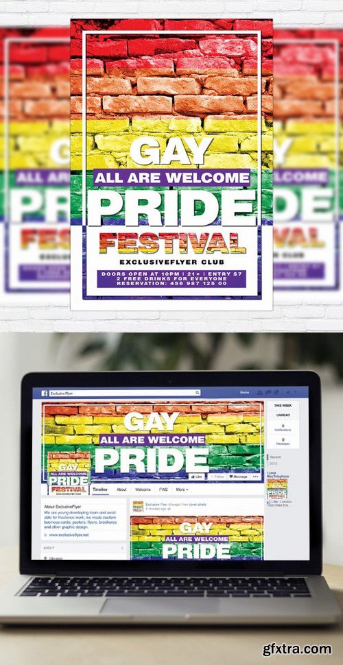 Gay Pride Festival Flyer PSD Template + Facebook Cover