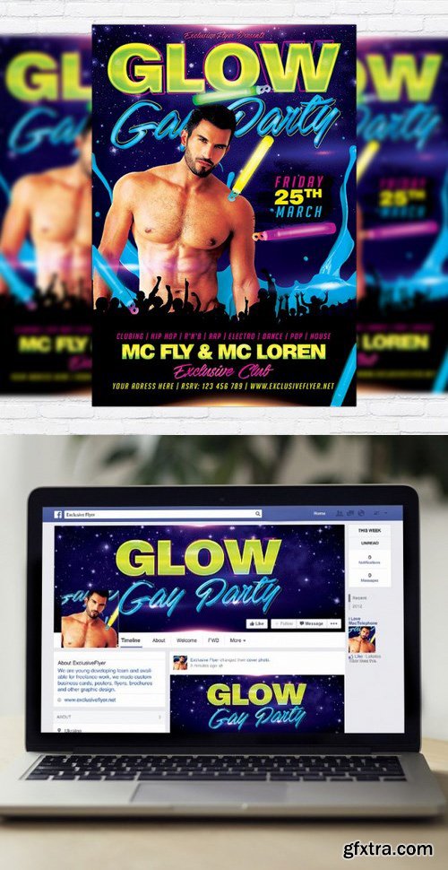 Gay Glow Party PSD Flyer Template + Facebook Cover