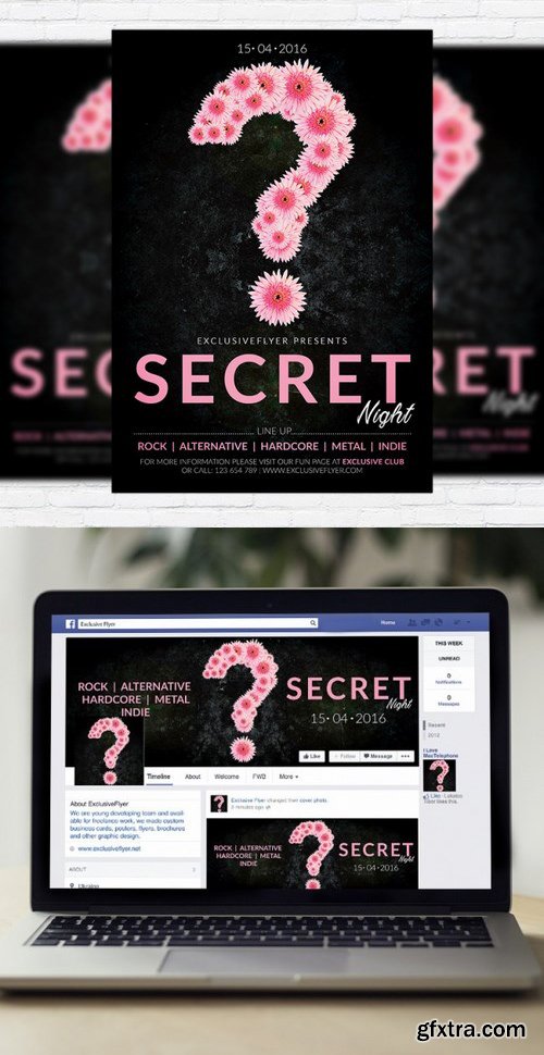 Secret Party Flyer PSD Template + Facebook Cover