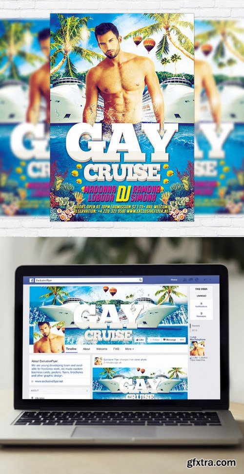 Gay Cruise Flyer PSD Template + Facebook Cover