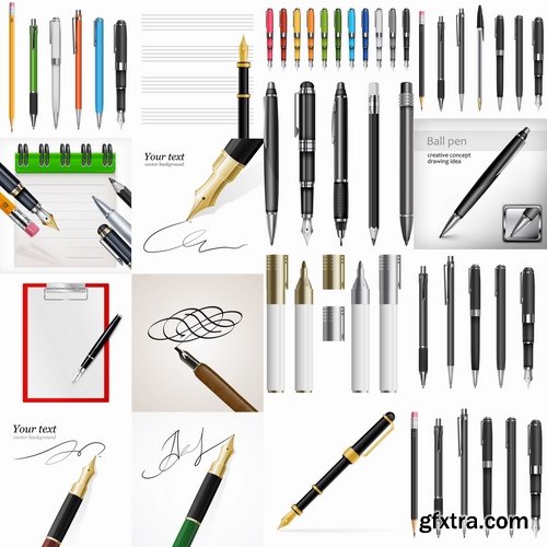 Collection pen pencil stationery 25 EPS