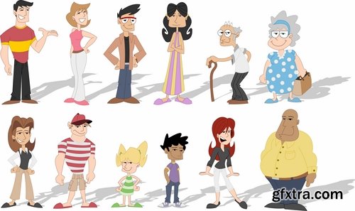 Collection of cartoon girl woman man vector image 25 EPS