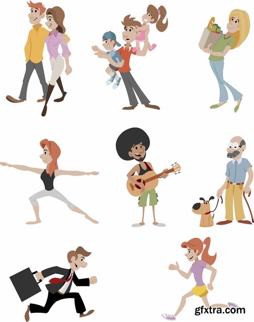 Collection of cartoon girl woman man vector image 25 EPS