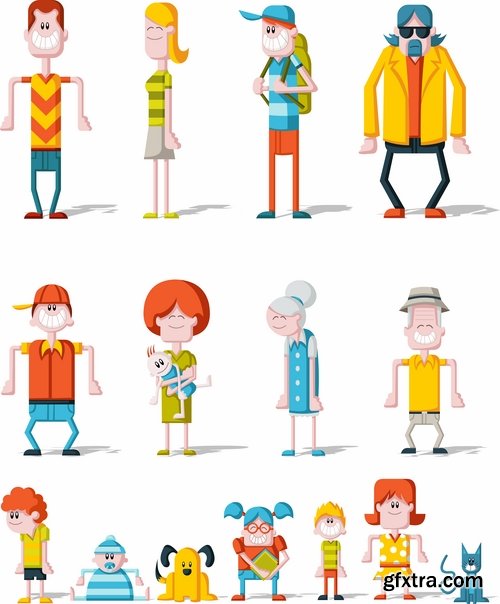 Collection of cartoon girl woman man vector image 25 EPS