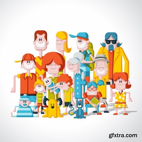 Collection of cartoon girl woman man vector image 25 EPS