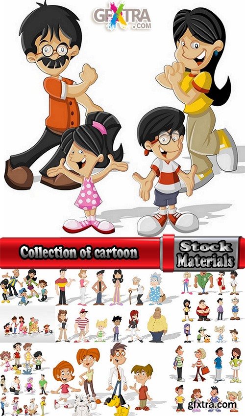 Collection of cartoon girl woman man vector image 25 EPS