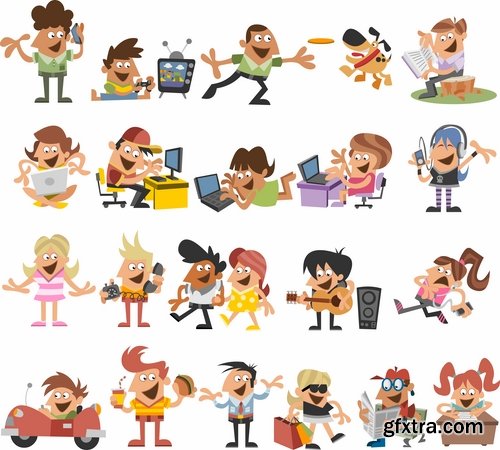 Collection of cartoon girl woman man vector image 25 EPS