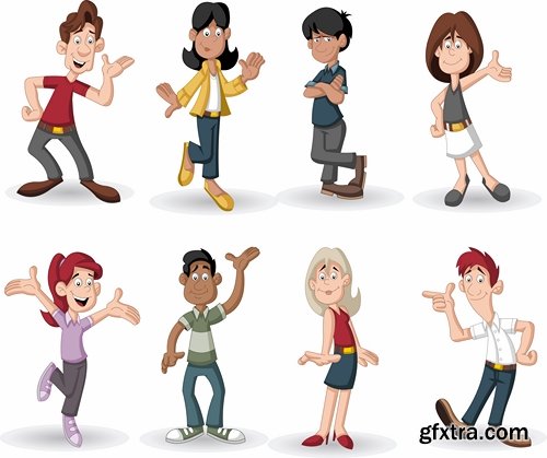 Collection of cartoon girl woman man vector image 25 EPS